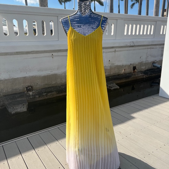 Bar III | Dresses | Bright Yellow Pleated Maxi Dress Hombre To White On ...